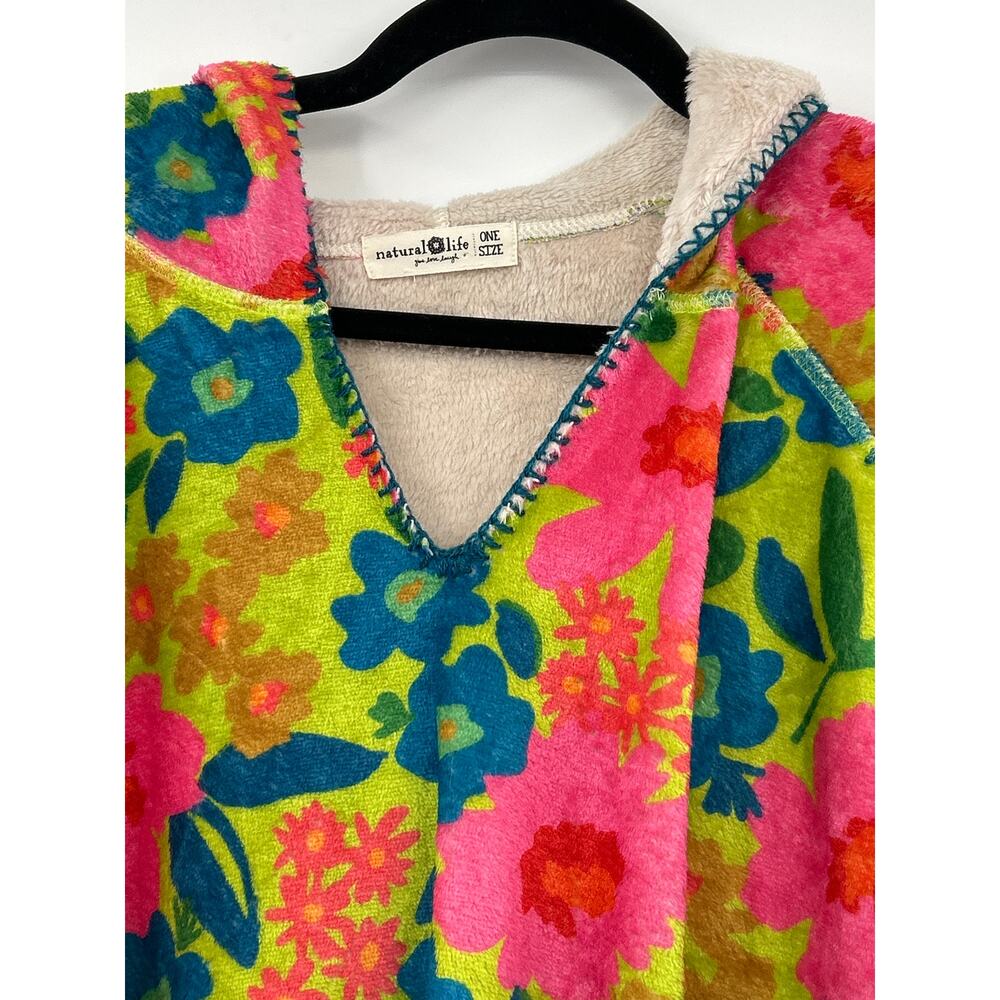 Natural Life Floral Blanket Style Hoodie One Size Oversized Boho Cozy Pullover - Picture 2 of 7